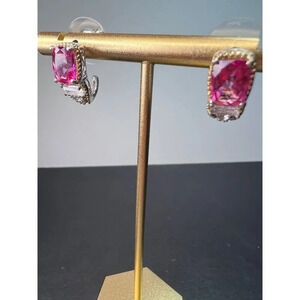 Pink spinel and white topaz sterling silver earrings